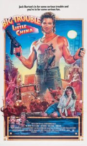 BIG TROUBLE IN LITTLE CHINA, center holding guns: Kurt Russell; center kneeling: Kim Cattrall,